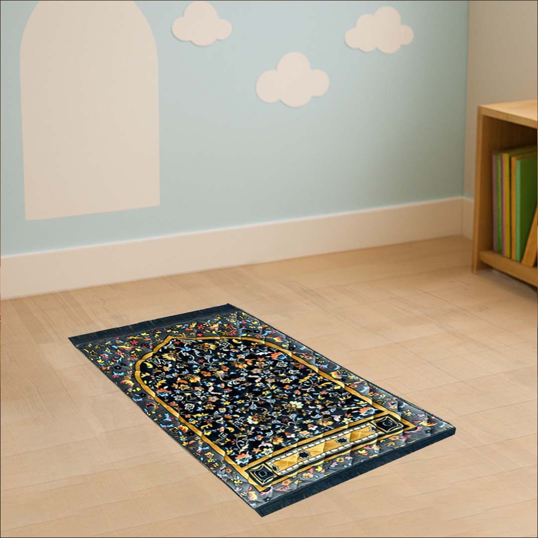 Kids Multi Floral Print Velvet Luxury  Prayer Mat.