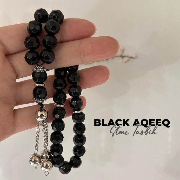 Black Aqeeq Stone Tasbih (10mm)
