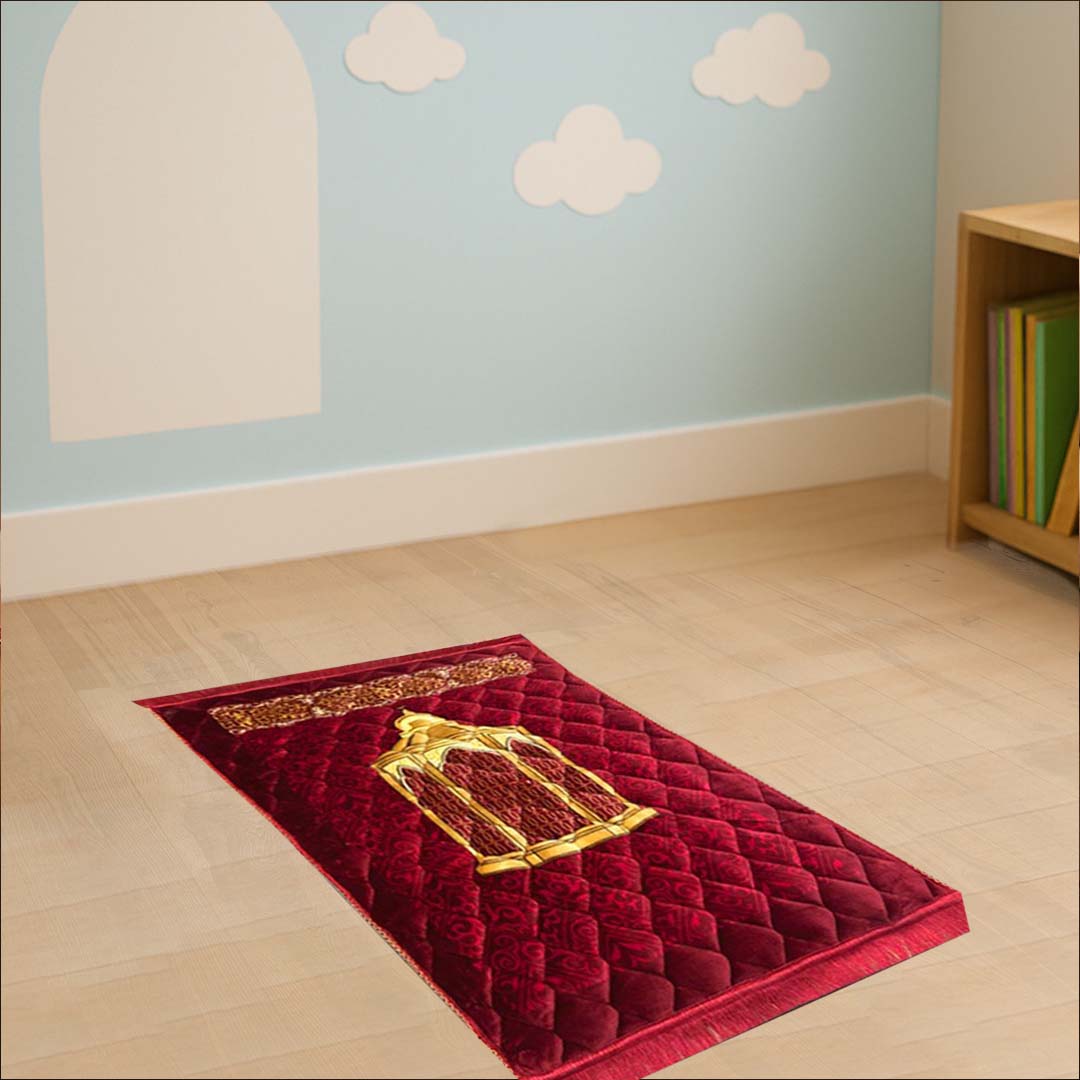 Kids Maqam e Ibrahim Print velvet Foam Prayer Mat - THE RUHANI