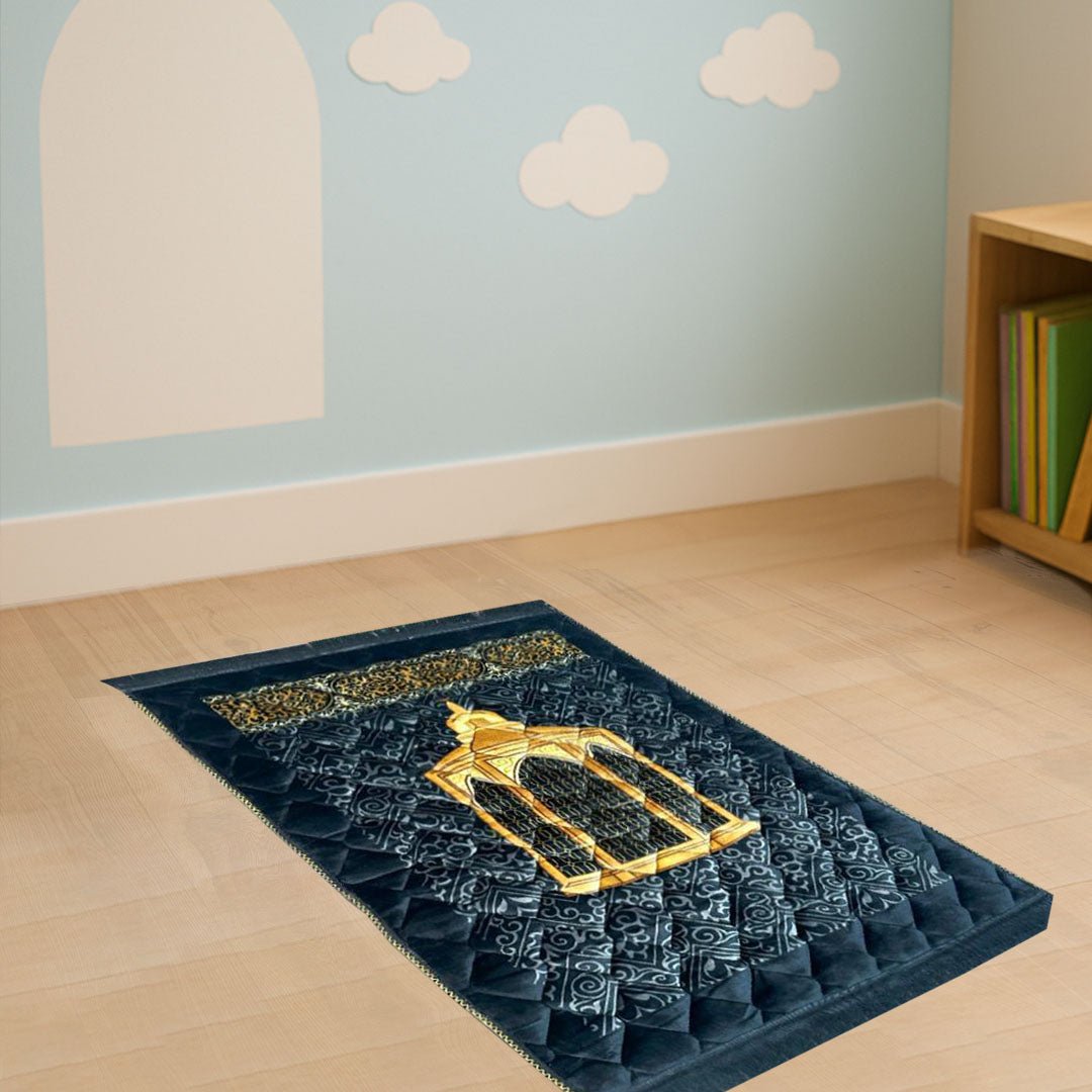 Kids Maqam e Ibrahim Print velvet Foam Prayer Mat - THE RUHANI