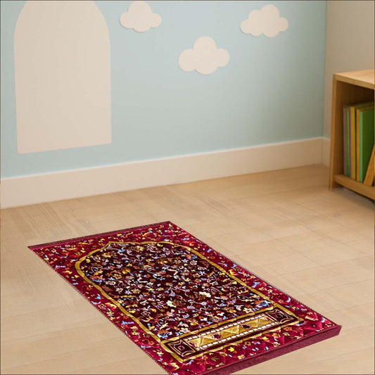 Kids Multi Floral Print Velvet Luxury Prayer Mat. - THE RUHANI