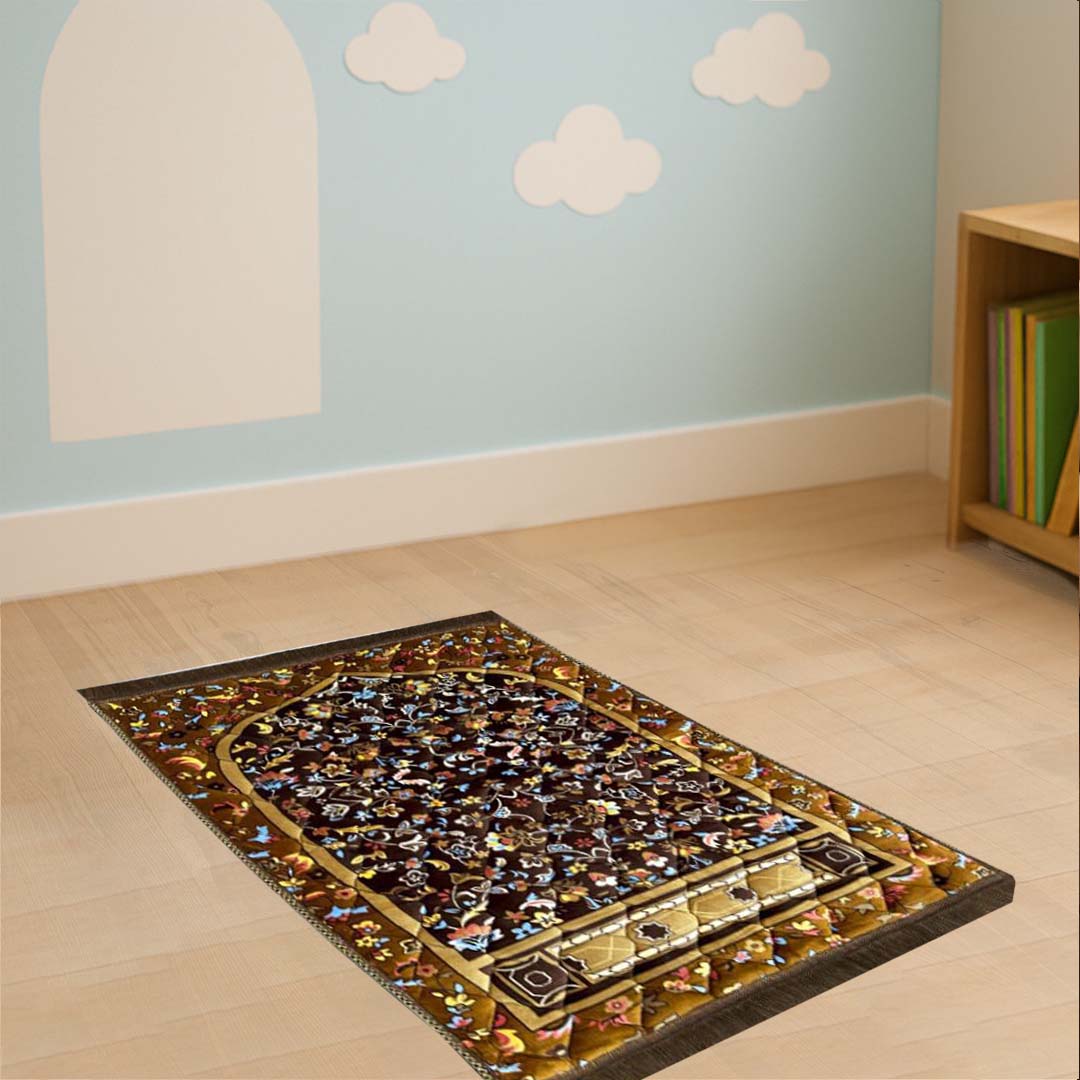 Kids Multi Floral Print Velvet Luxury Prayer Mat. - THE RUHANI