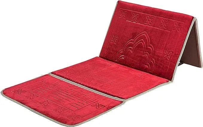 Luxurious Folding Baithak Janamaz with Back Rest - Velvet Prayer Rug - THE RUHANI